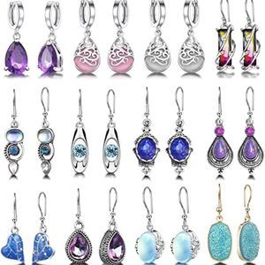 12-15 Pairs Teardrop Druse Crystal Drop Dangle Earrings for Women